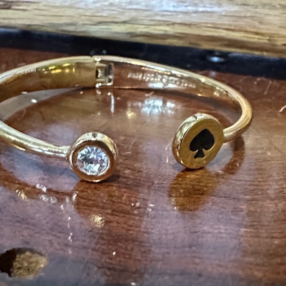 Kate Spade Gold Bracelet with Black Spade Charm Hinge Open Small - Picture 3 of 6